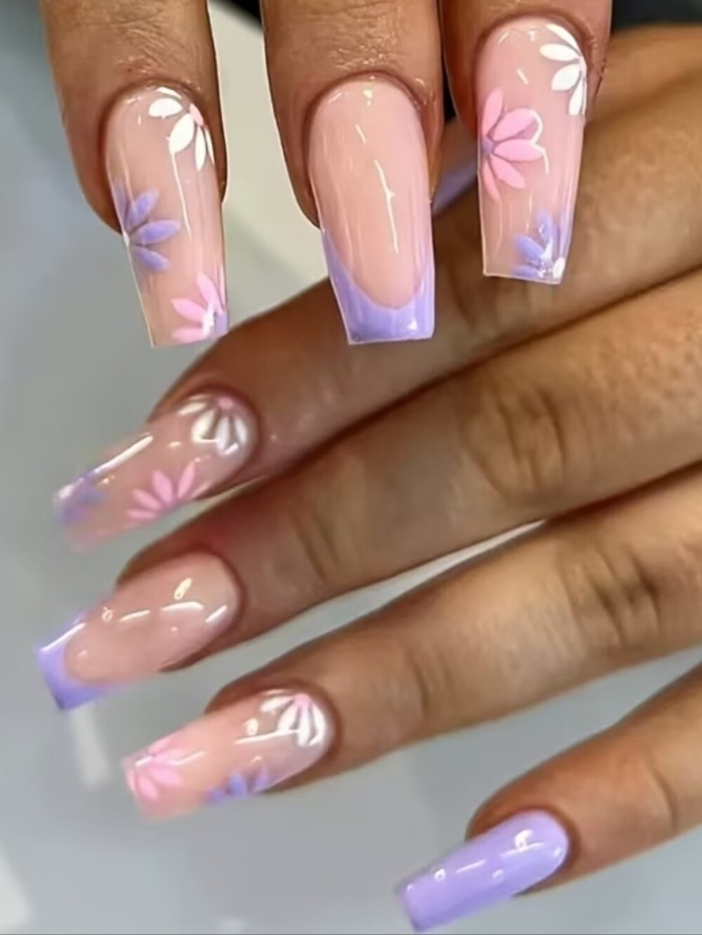 Purple Floral Press-On Nails